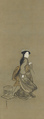 Ariwara no Yukihira with Salt Maidens, Isoda Koryūsai (Japanese, 1735–ca. 1790), Triptych of  hanging scrolls; ink, gold, and gofun on silk, Japan